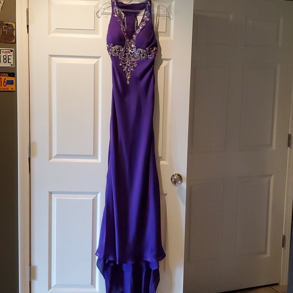 Purple beaded prom dress